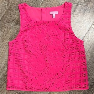 Lilly Pulitzer Cropped Lace Tank Top Fuchsia Pink Sleeveless Square Neck